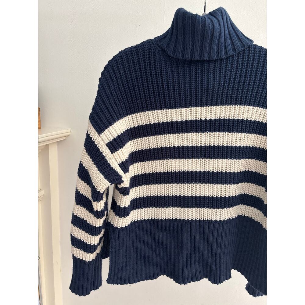 Madewell Striped Turtleneck Sweater XXS Navy Blue Ivory Chunky Knit Pullover - Picture 5 of 9